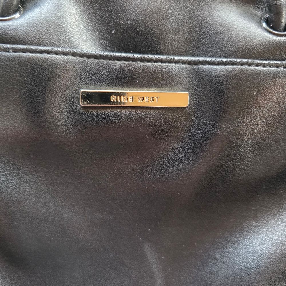 Nine West Black Shoulder Tote with Silver Plaque - Picture 2 of 4